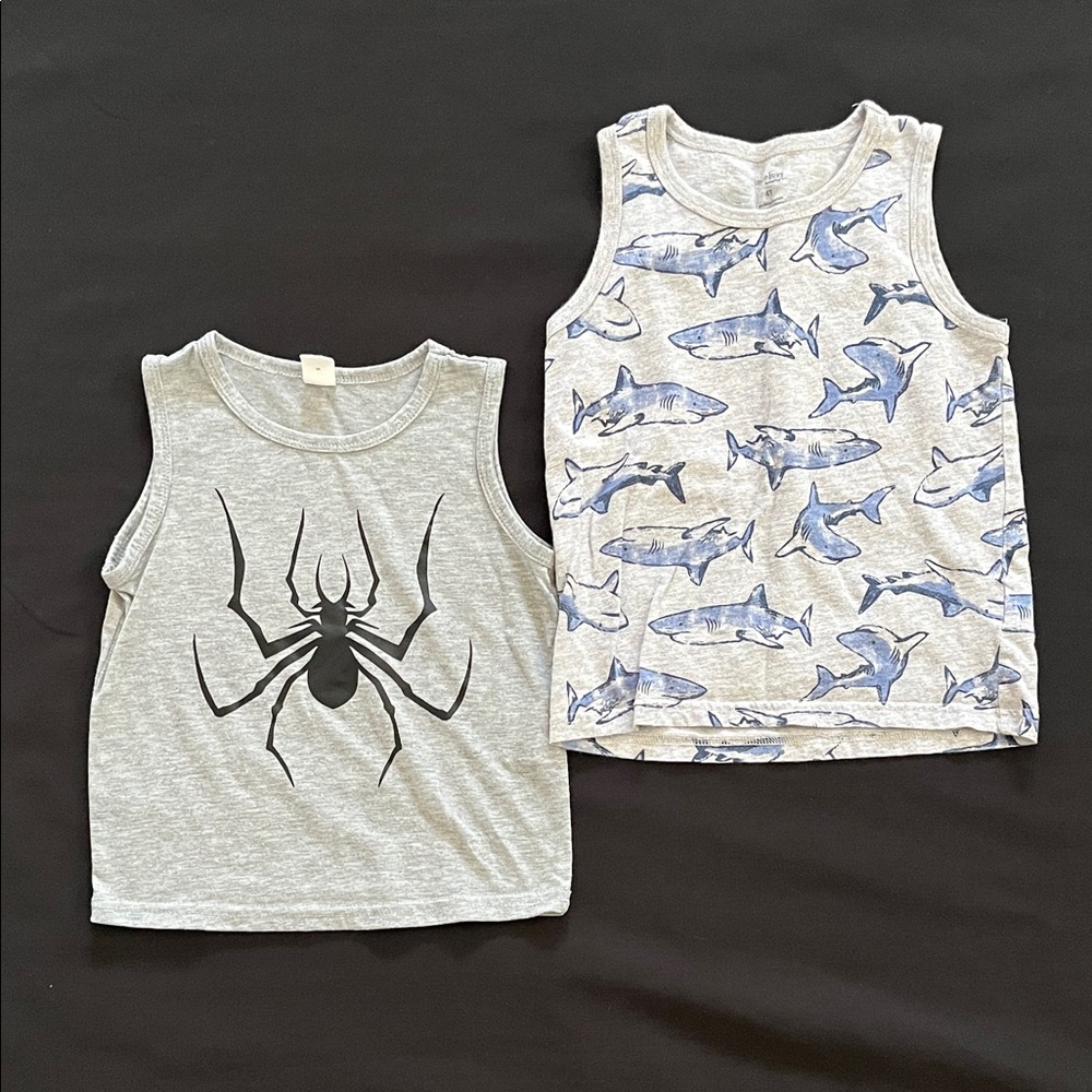 Kids Tank Tops with Spider and Shark Designs